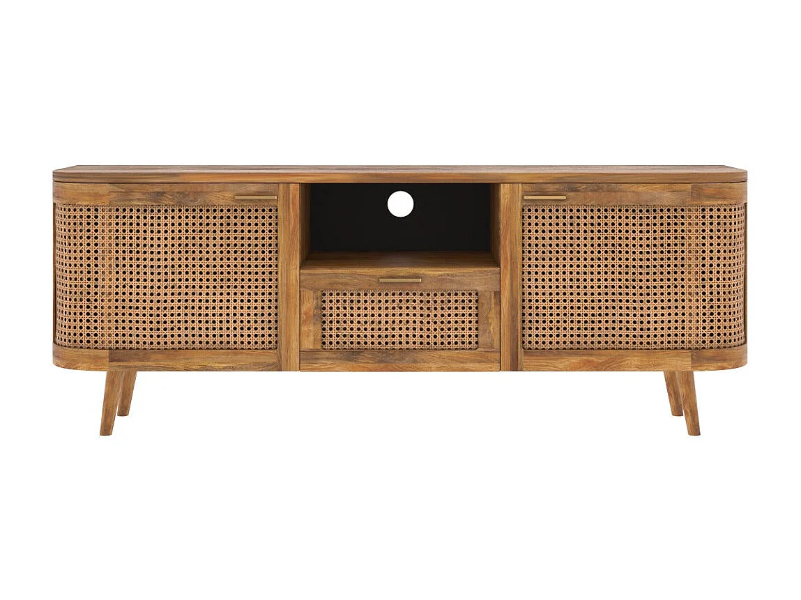 Meuble TV en bois de manguier et cannage 145 cm - Wava