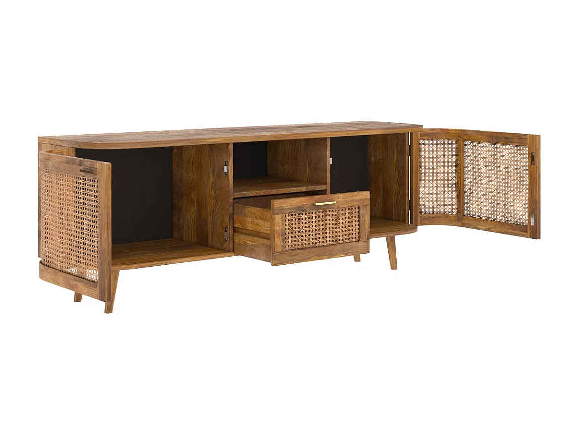Meuble TV en bois de manguier et cannage 145 cm - Wava