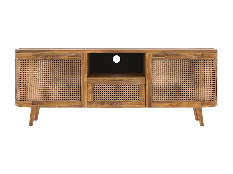 Meuble TV en bois de manguier et cannage 145 cm - Wava