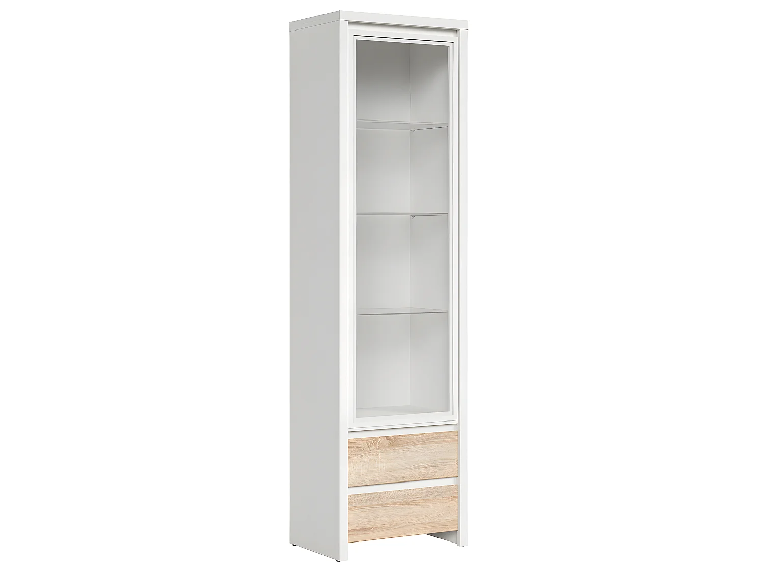 Vitrine 1 porte 2 tiroirs Soren Blanc et Bois