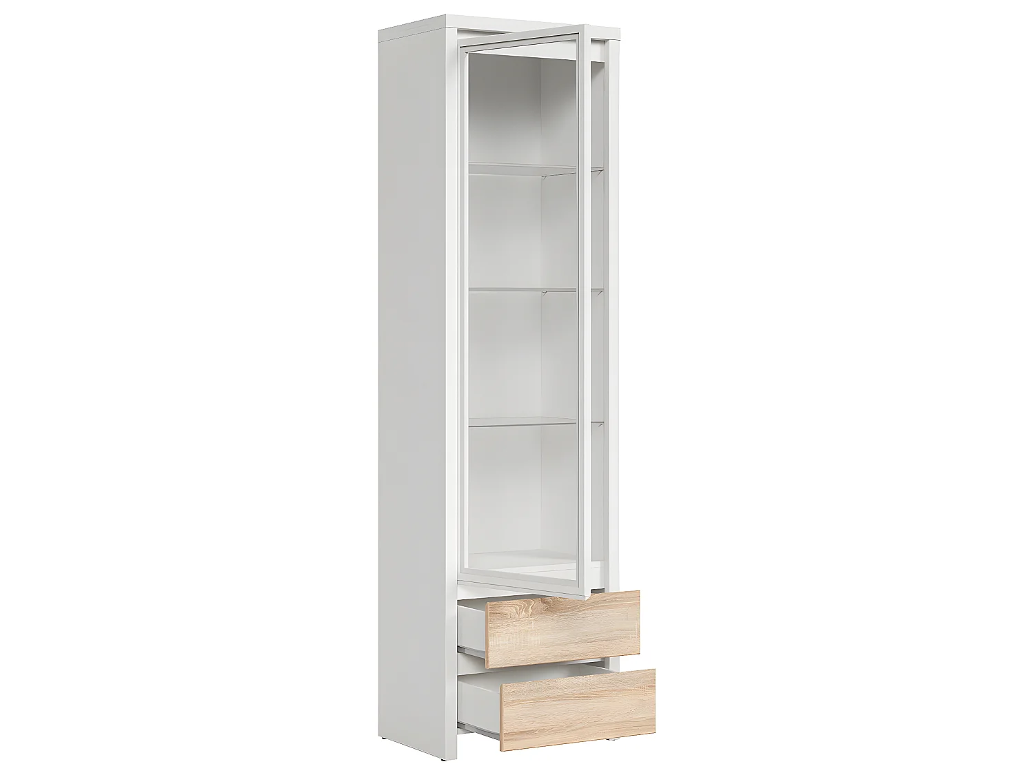 Vitrine 1 porte 2 tiroirs Soren Blanc et Bois