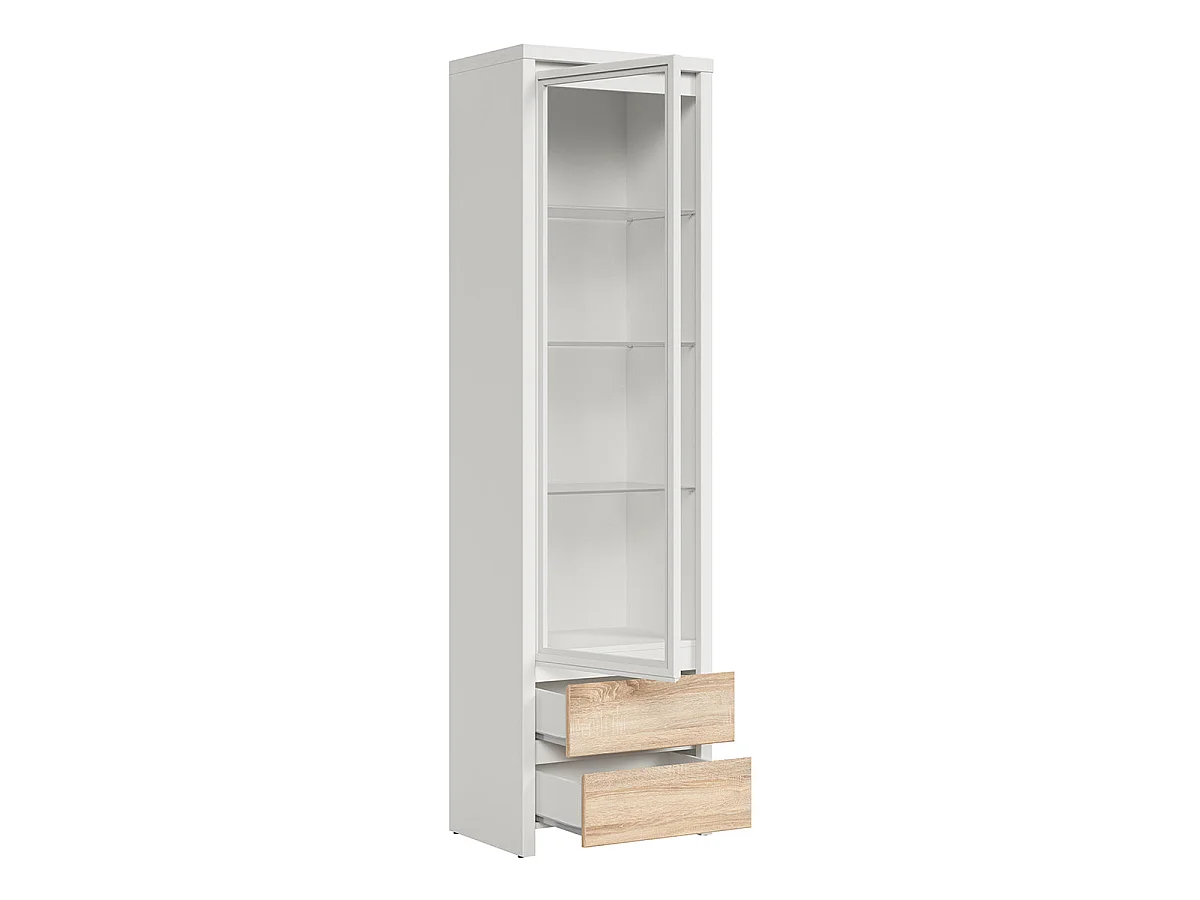 Vitrine 1 porte 2 tiroirs Soren Blanc et Bois