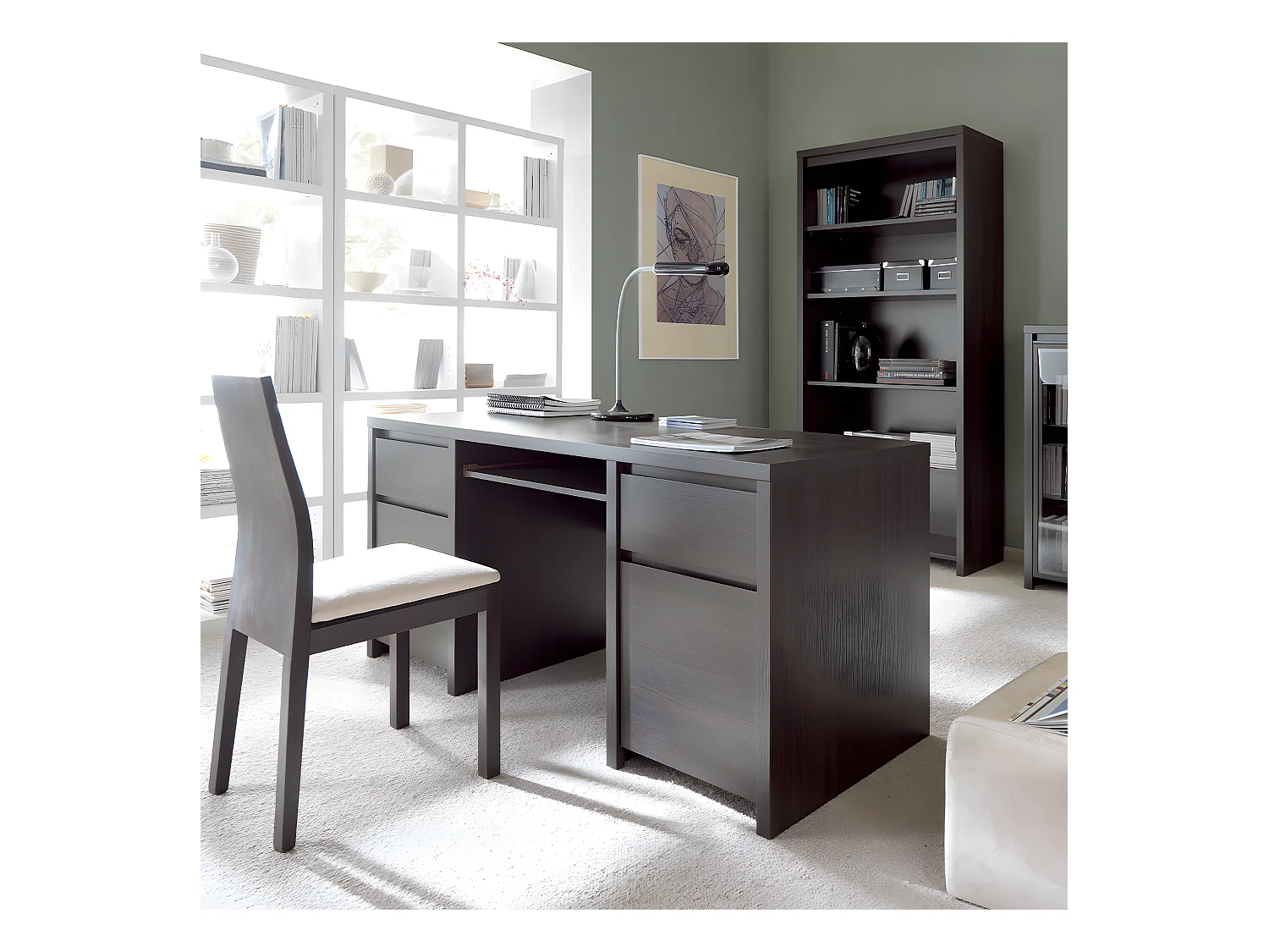 Bureau 2 portes 2 tiroirs Soren Bois Wengé