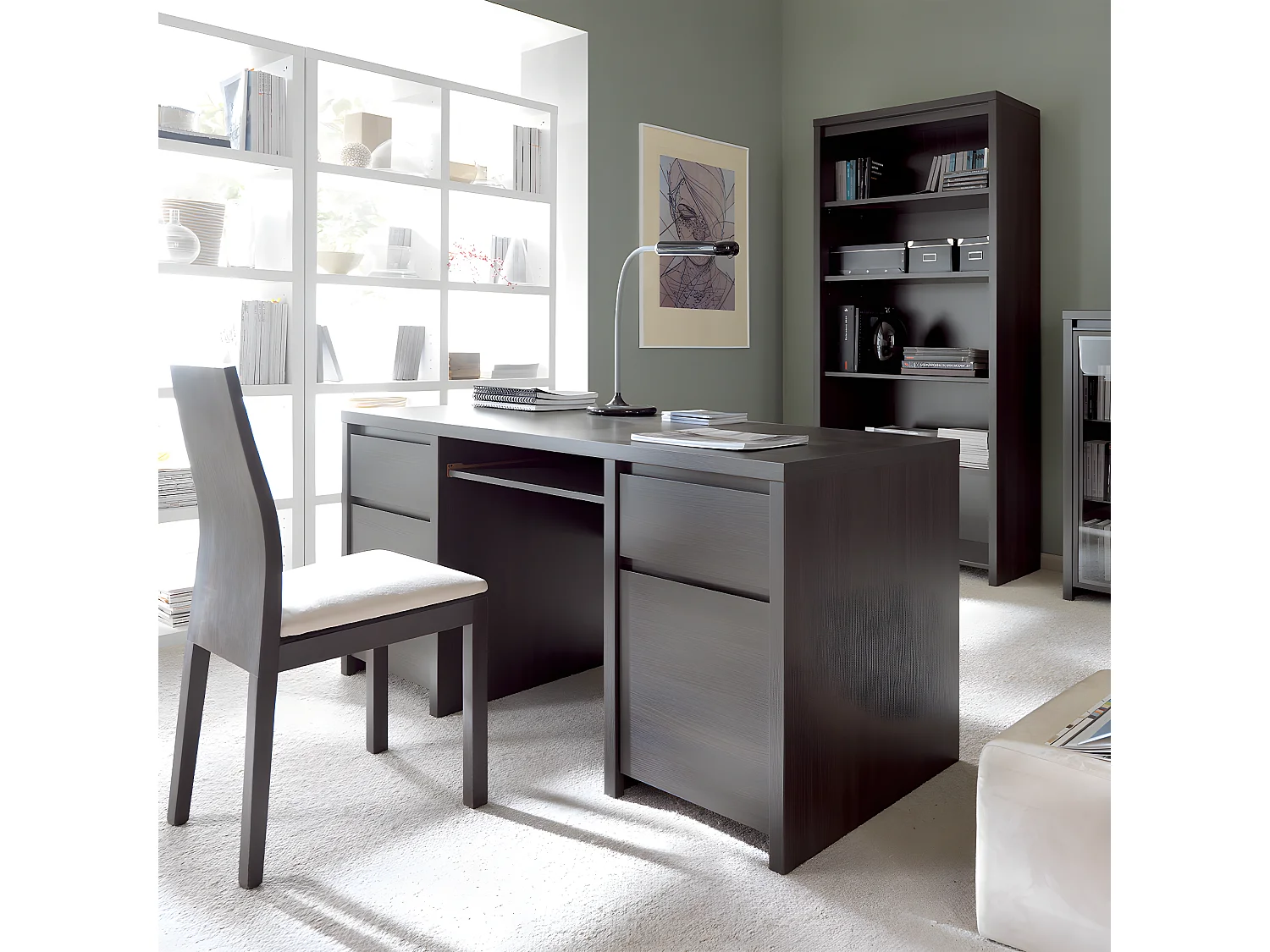 Secretária 2 portas 2 gavetas Soren madeira escura 77cm