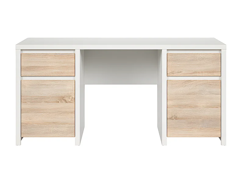 Bureau 2 portes 2 tiroirs Soren Blanc et Bois