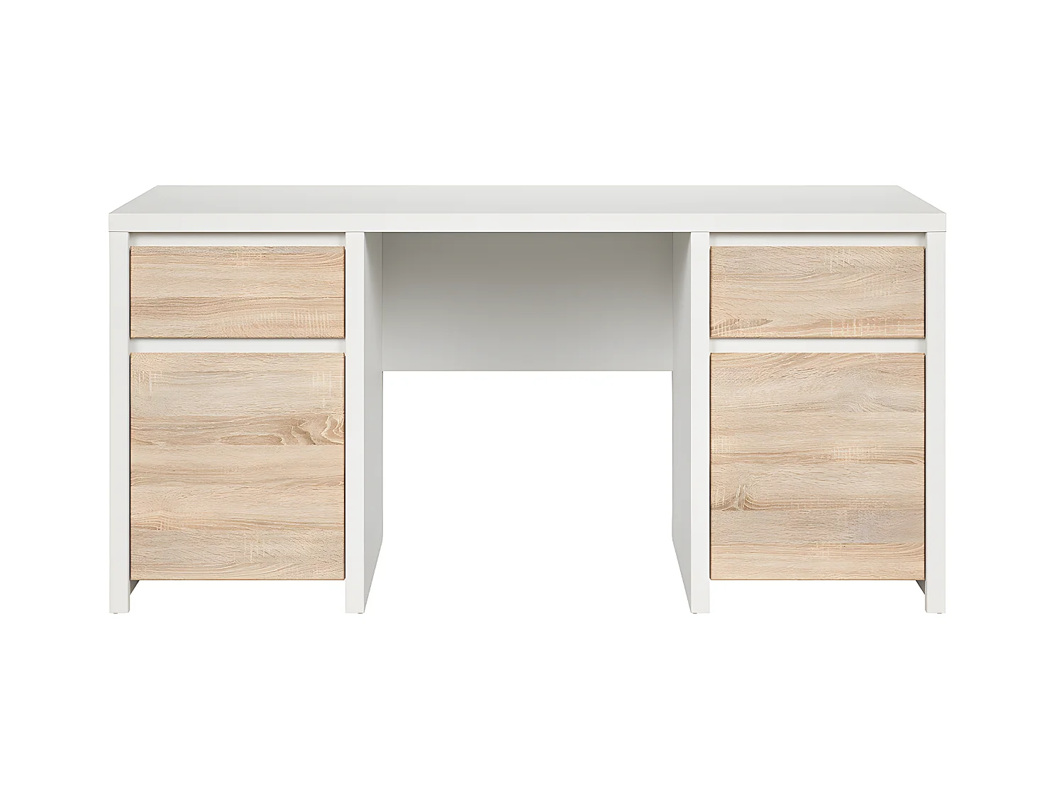 Bureau 2 portes 2 tiroirs Soren Blanc et Bois