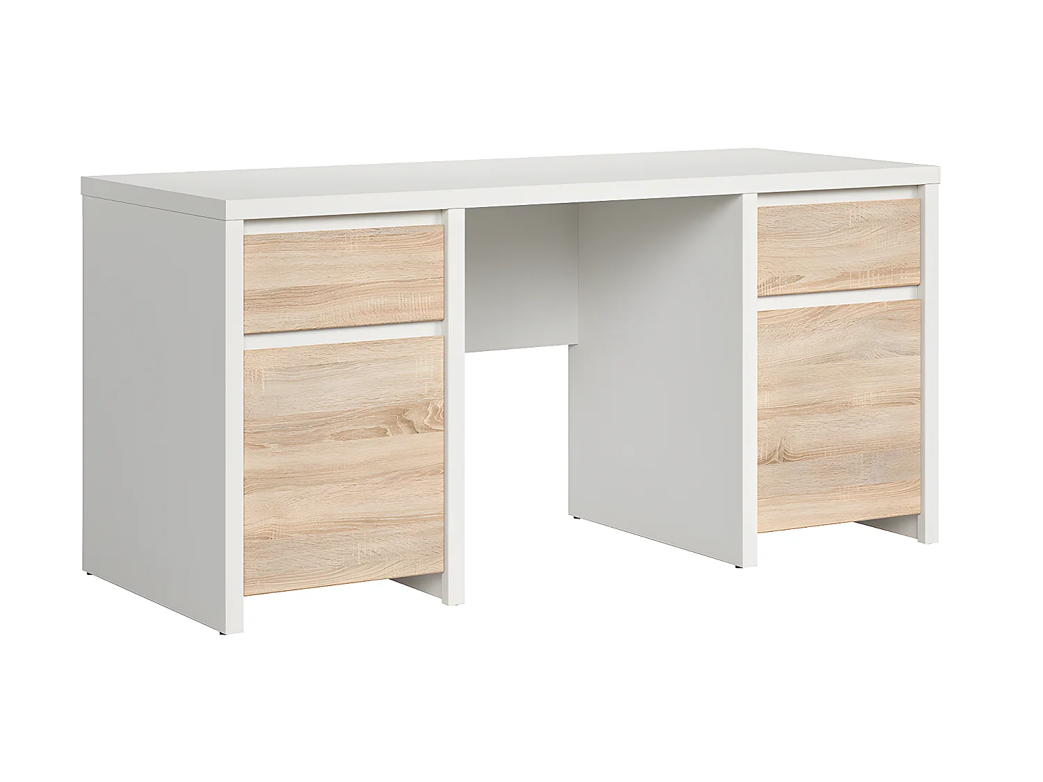 Bureau 2 portes 2 tiroirs Soren Blanc et Bois