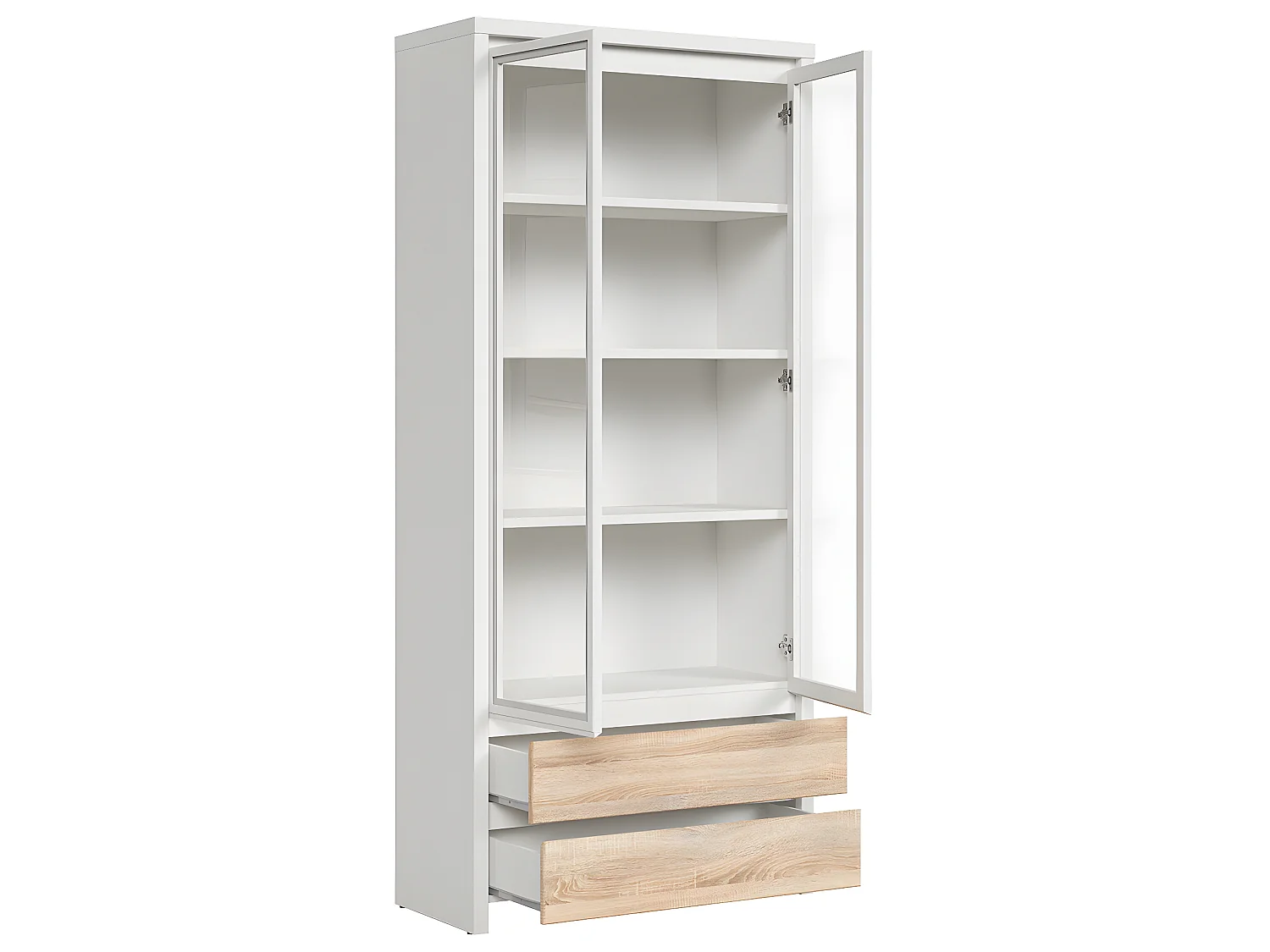 Vaisselier 2 portes 2 tiroirs Soren Blanc et Bois