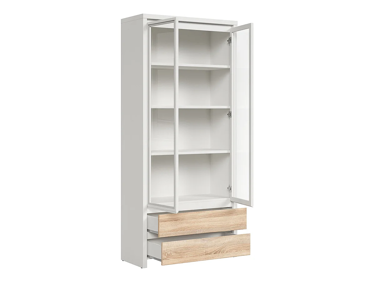 Armário de porcelana 2 portas 2 gavetas Soren madeira e branco 200,5cm