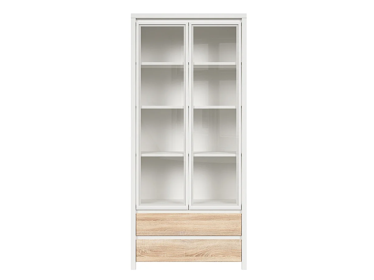 Armário de porcelana 2 portas 2 gavetas Soren madeira e branco 200,5cm