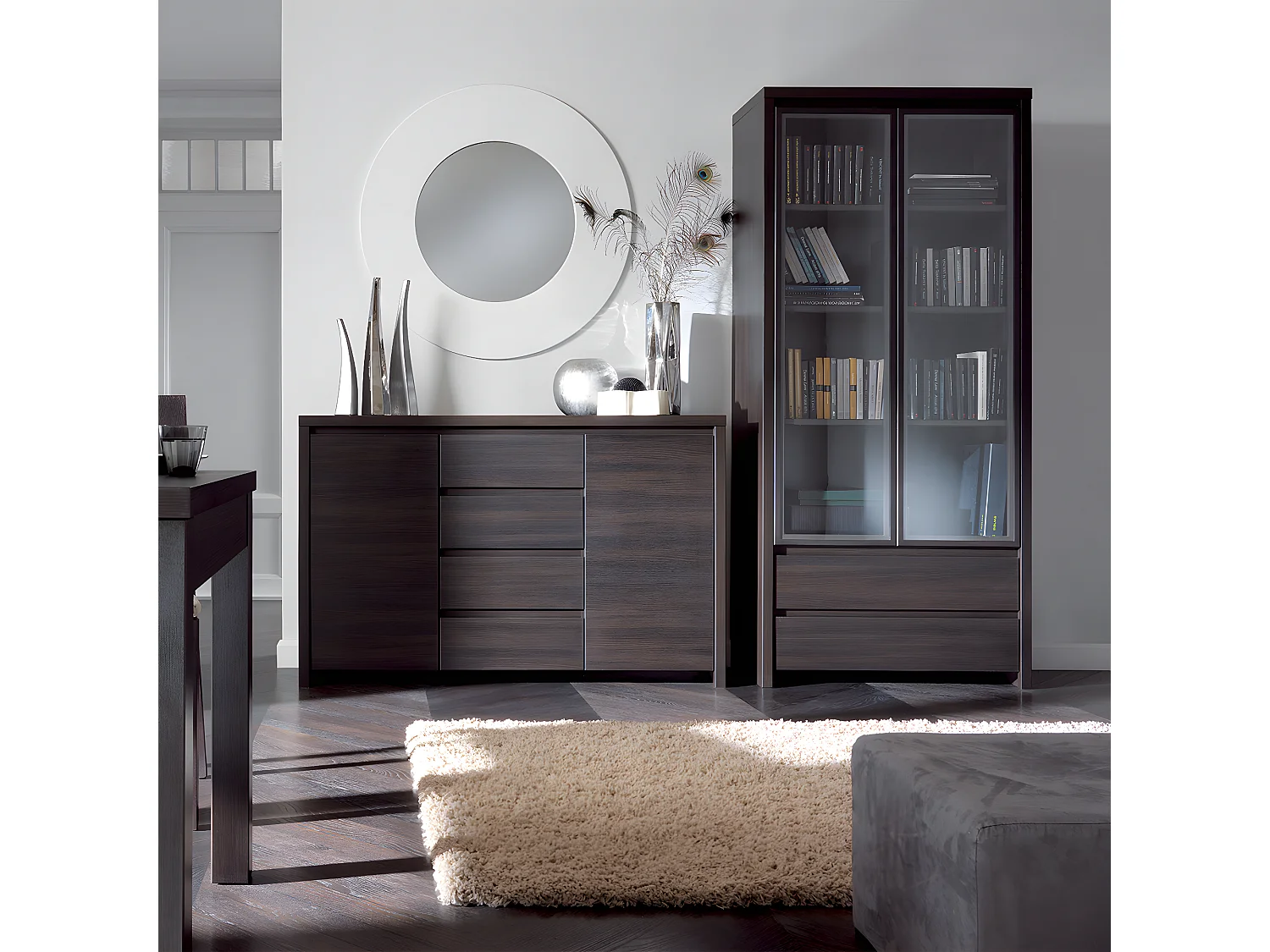 Vaisselier 2 portes 2 tiroirs Soren Bois Wengé