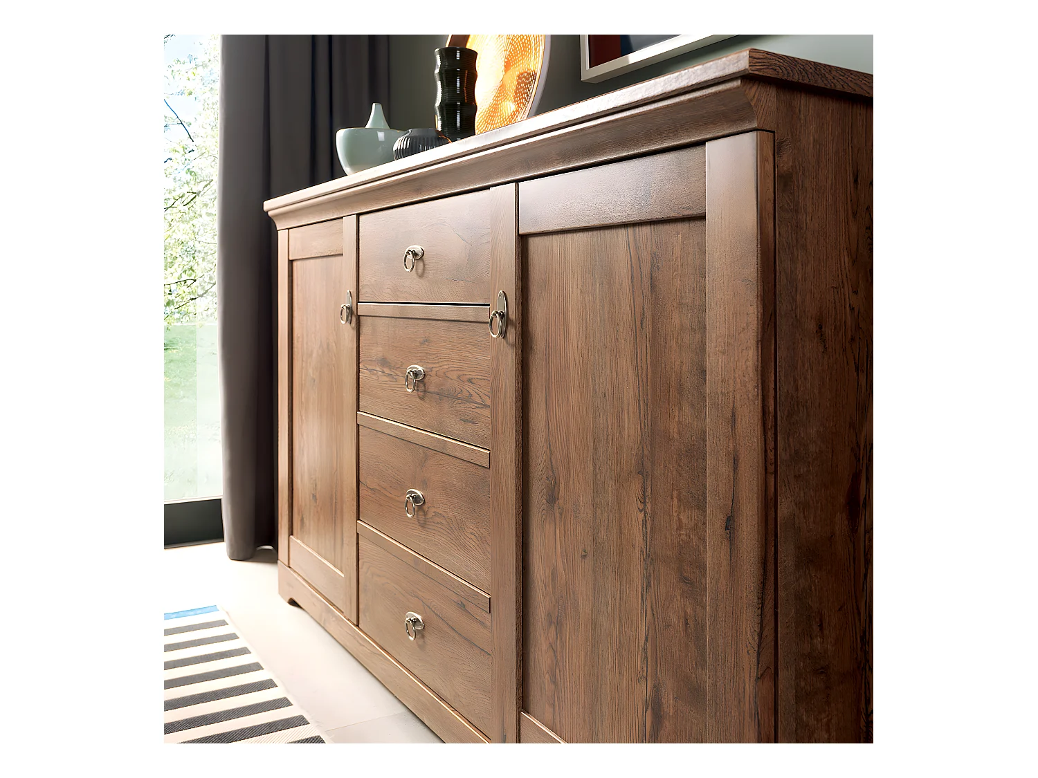 Buffet 2 ante 4 cassetti Noé marrone scuro 93cm