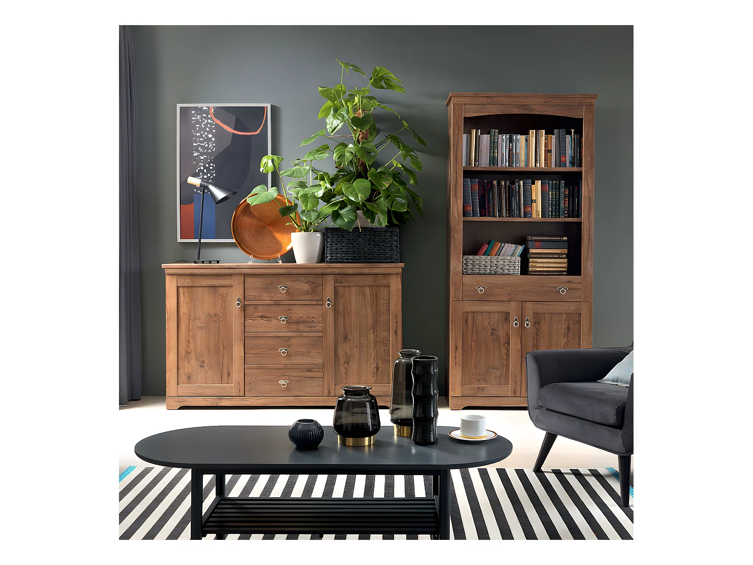 Buffet 2 ante 4 cassetti Noé marrone scuro 93cm