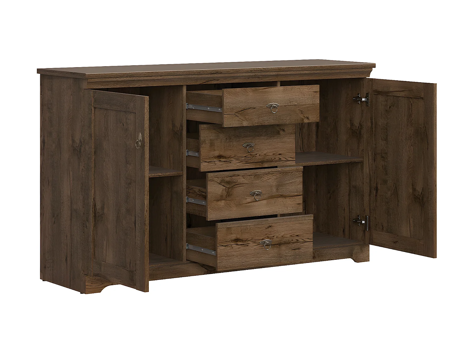 Aparador 2 portas 4 gavetas Noé madeira escura 93cm