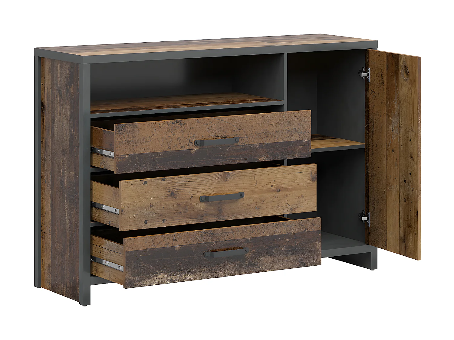 Paul Wood en antracietgrijs 1-deurs dressoir met 3 laden