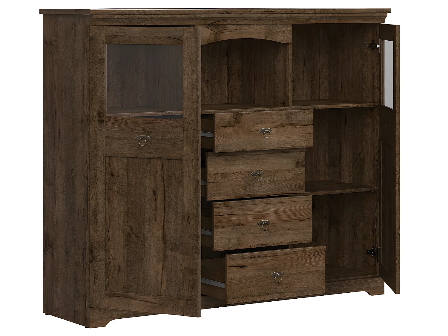 Buffet vitré 2 portes 4 tiroirs Noé Bois