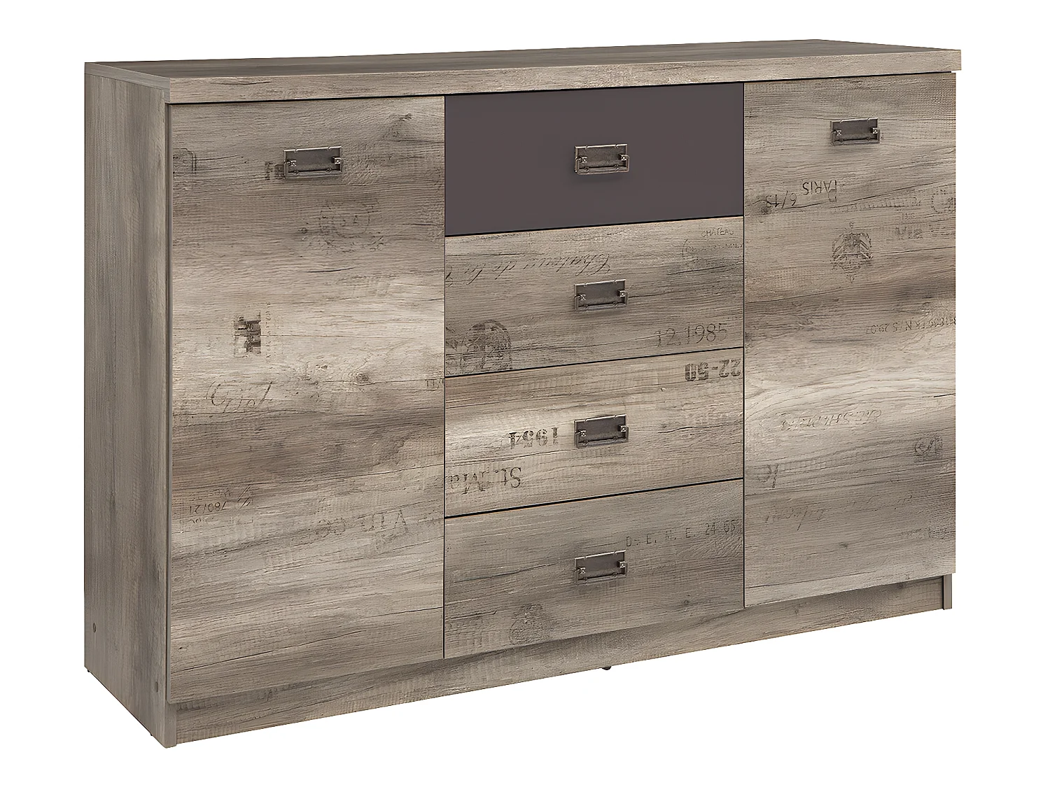 Buffet 2 portes 4 tiroirs Abel Bois et Gris