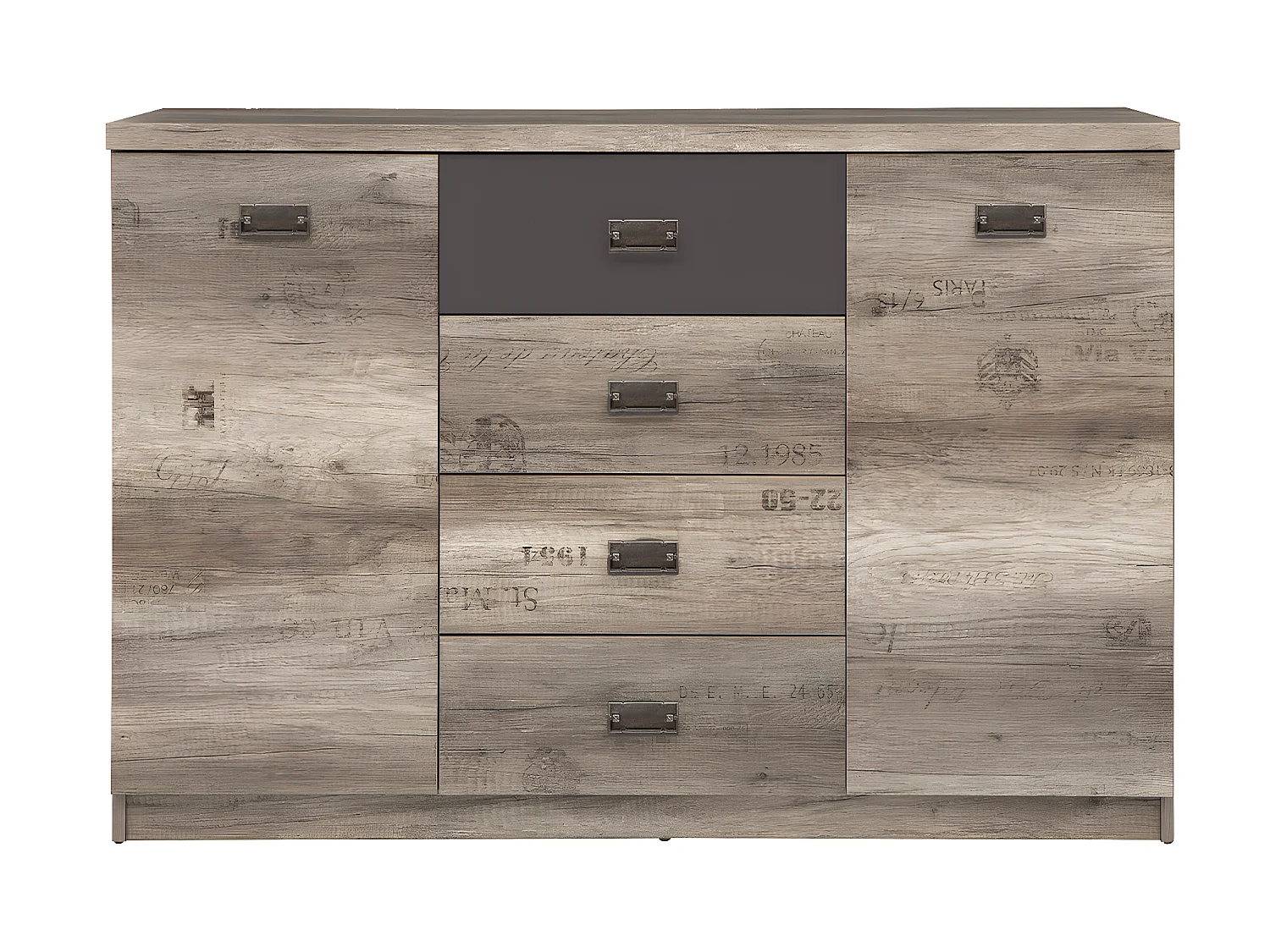 Buffet 2 portes 4 tiroirs Abel Bois et Gris