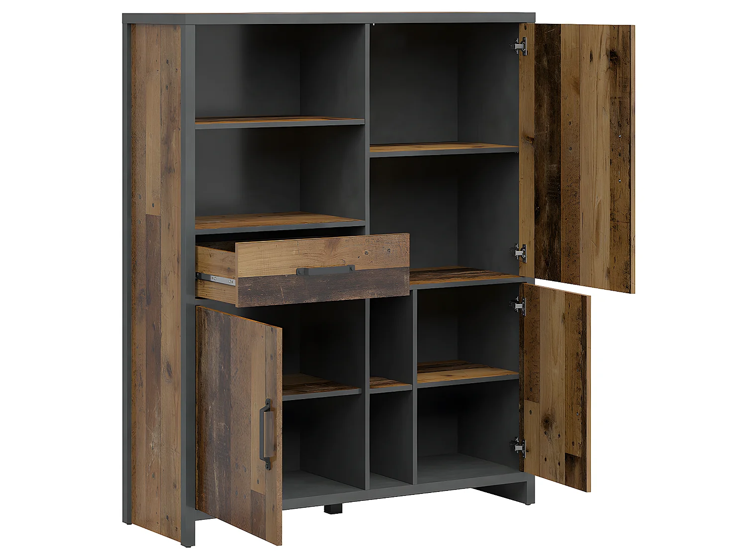 Bibliothèque 3 portes 1 tiroir Paul Bois et Gris anthracite
