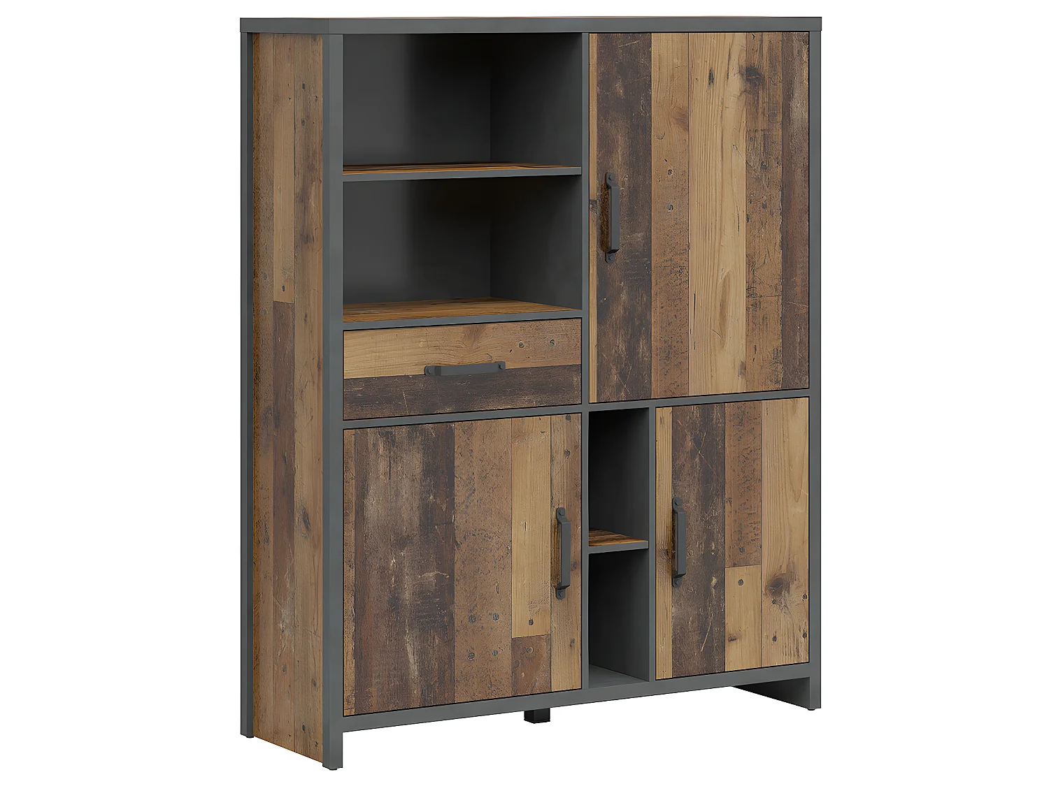 Bibliothèque 3 portes 1 tiroir Paul Bois et Gris anthracite