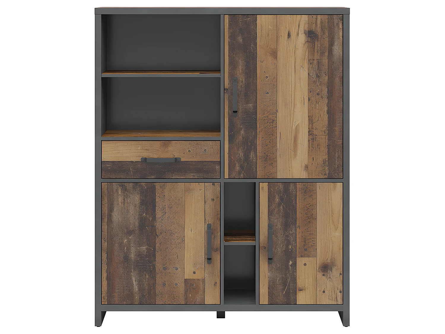 Bibliothèque 3 portes 1 tiroir Paul Bois et Gris anthracite