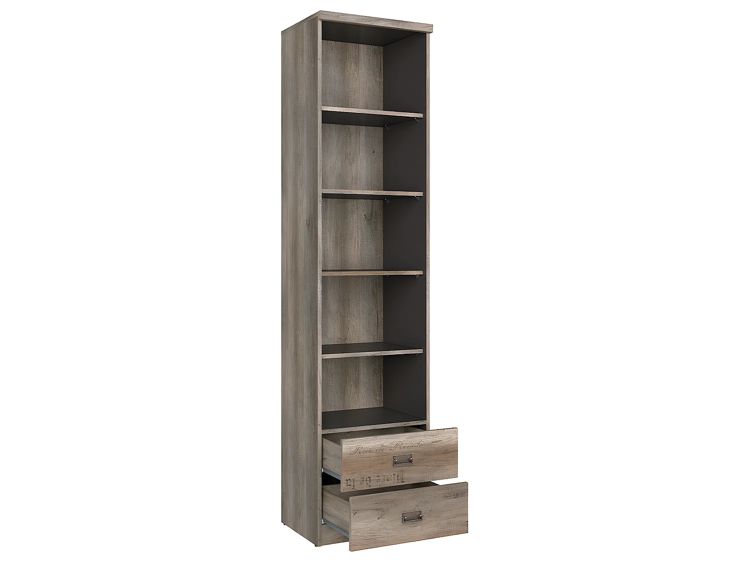 Bibliothèque 2 tiroirs Abel Bois et Gris