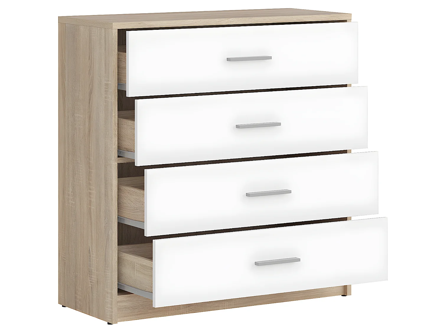 Cómoda 4 gavetas Ewen madeira e branco 84cm