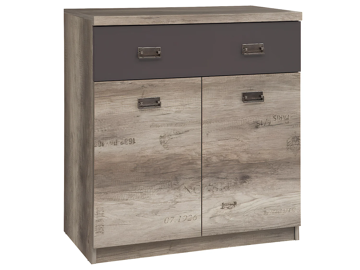 Commode 1 tiroir 2 portes Abel Bois et Gris