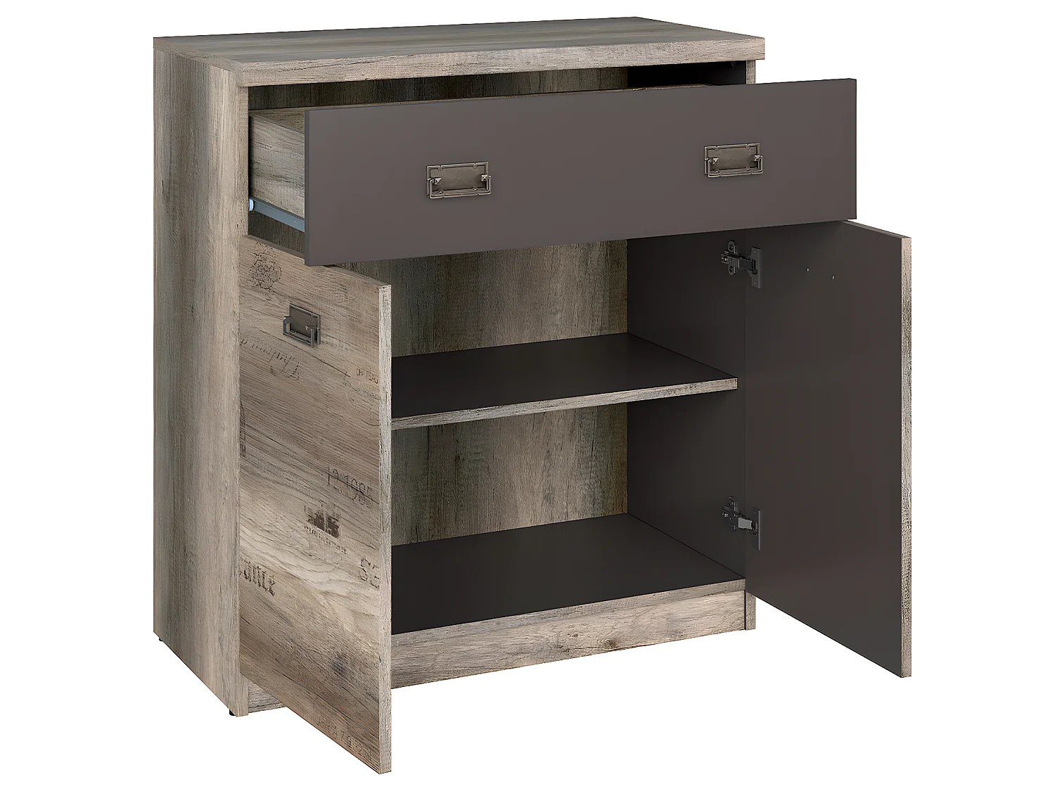 Commode 1 tiroir 2 portes Abel Bois et Gris