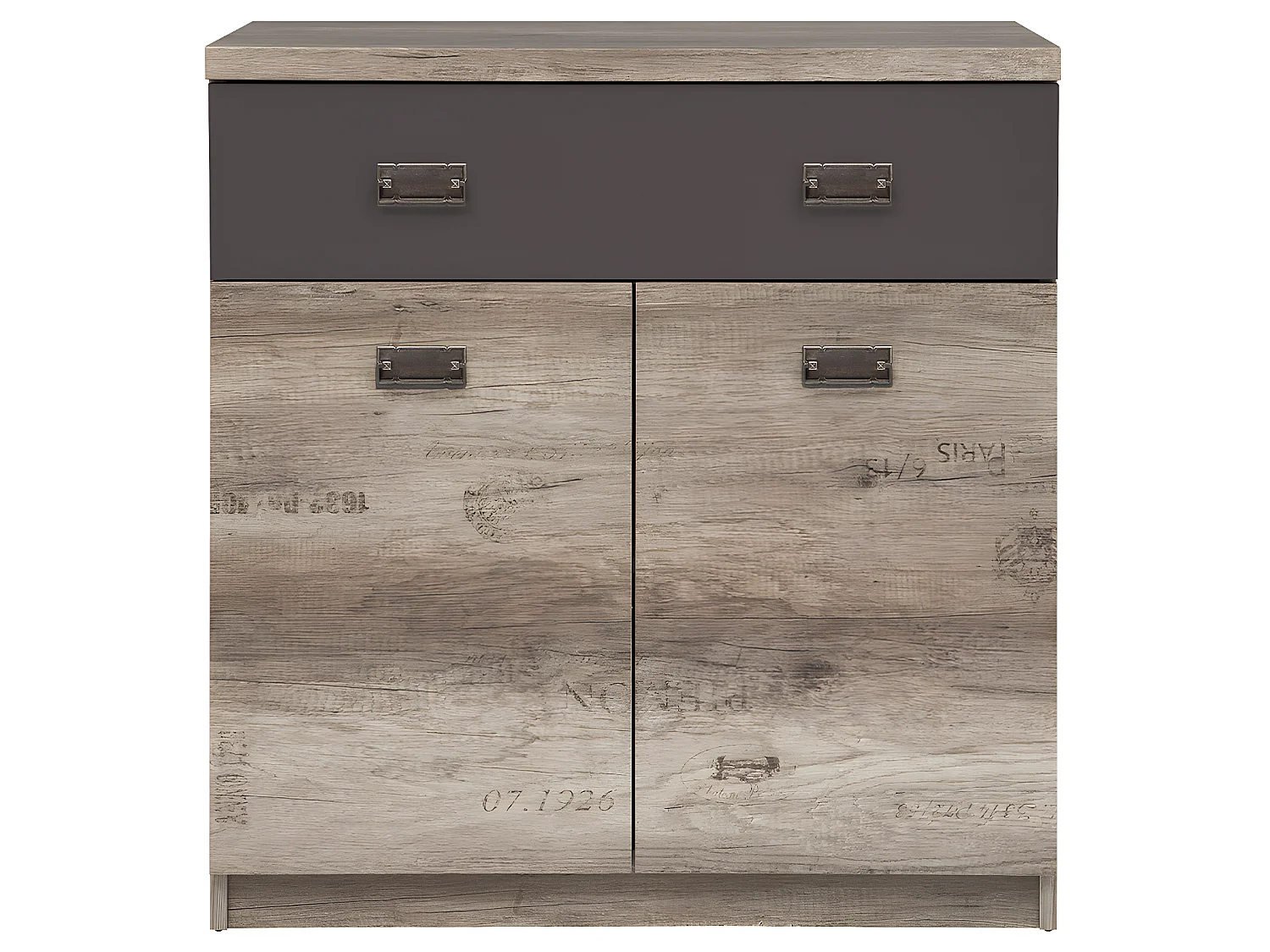 Commode 1 tiroir 2 portes Abel Bois et Gris