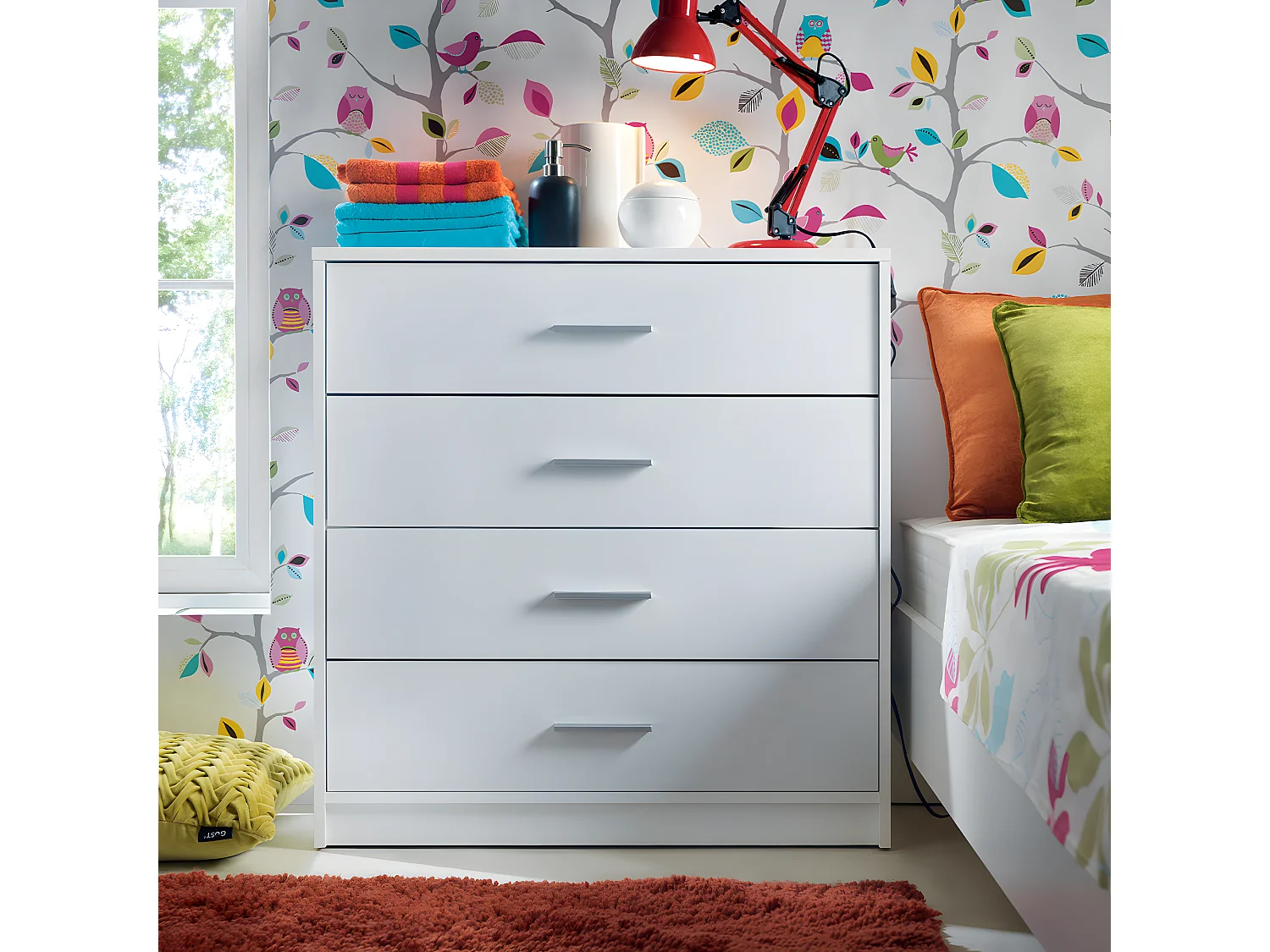 Cómoda 4 gavetas Ewen branco 84cm