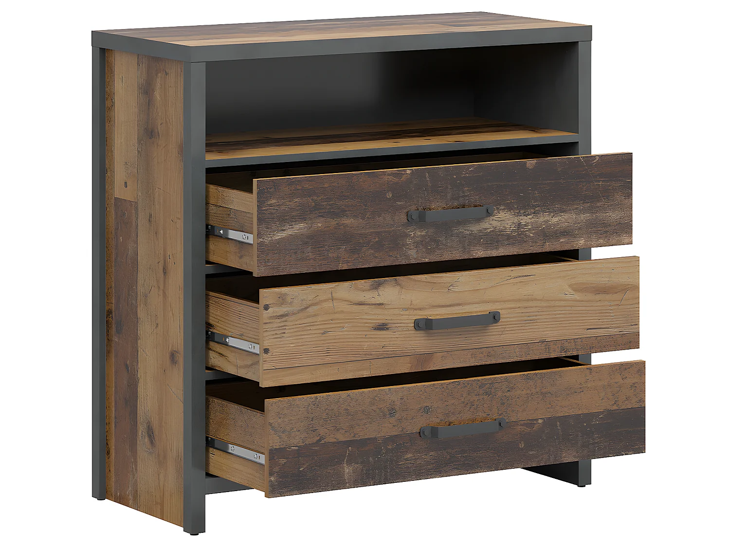 Commode 3 tiroirs Paul Bois et Gris anthracite