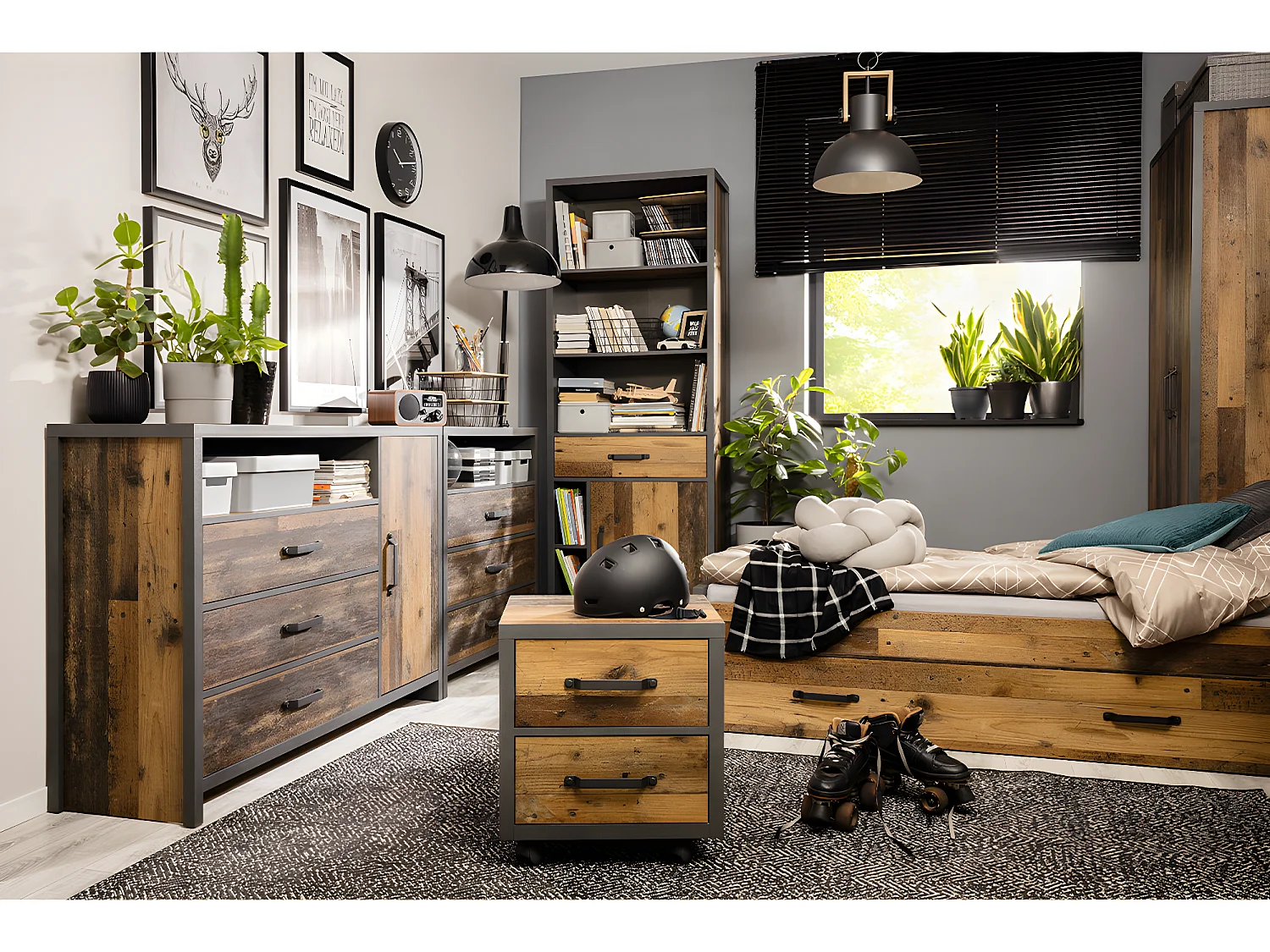 Commode 3 tiroirs Paul Bois et Gris anthracite