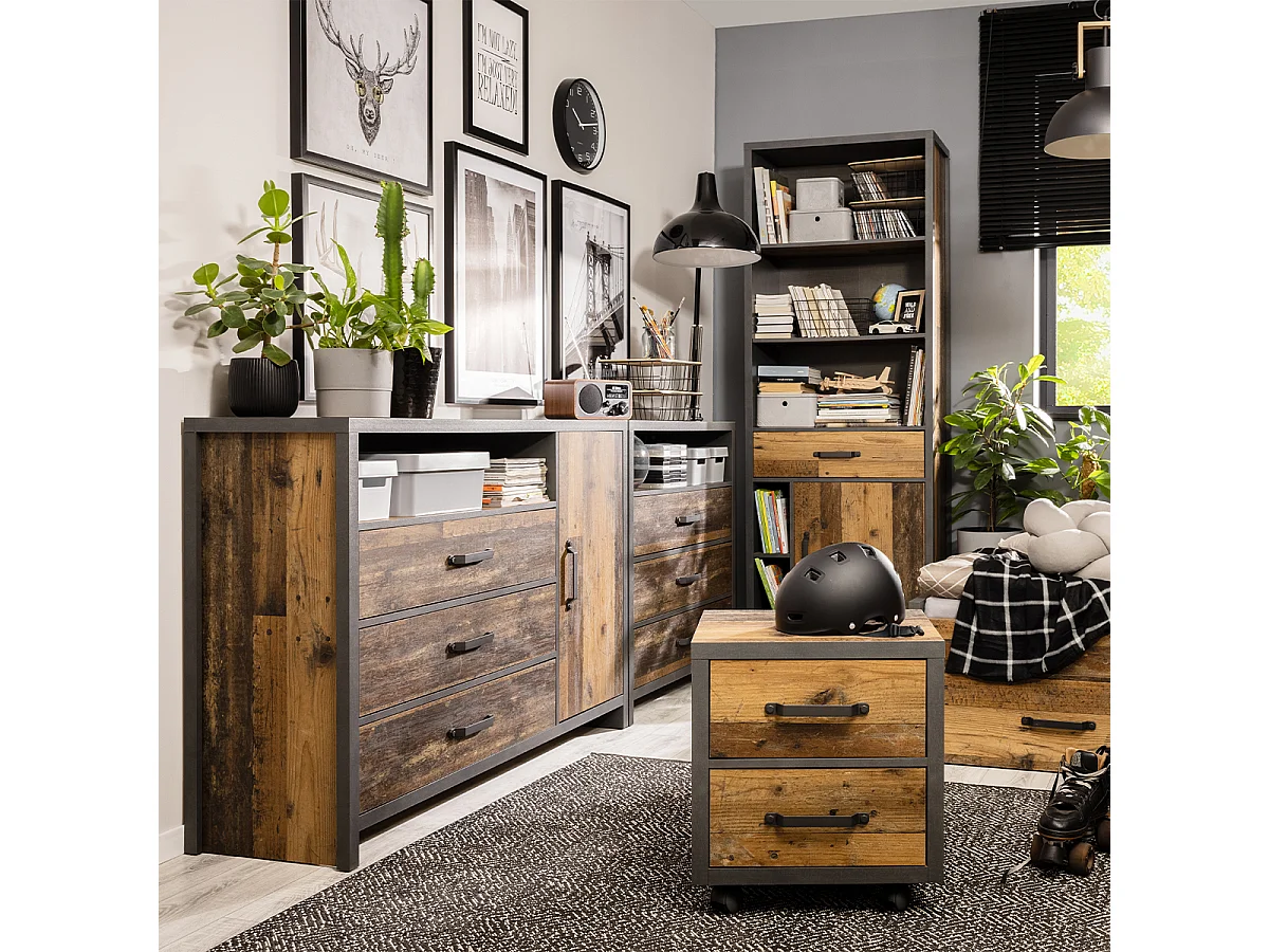 Cassettiera 3 cassetti Paul marrone e grigio 91cm