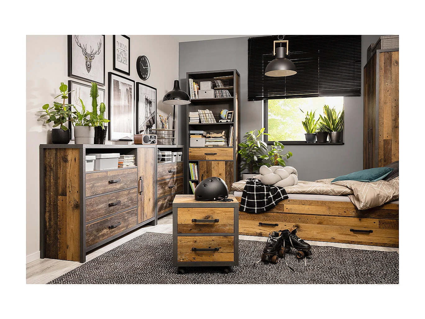 Cassettiera 3 cassetti Paul marrone e grigio 91cm