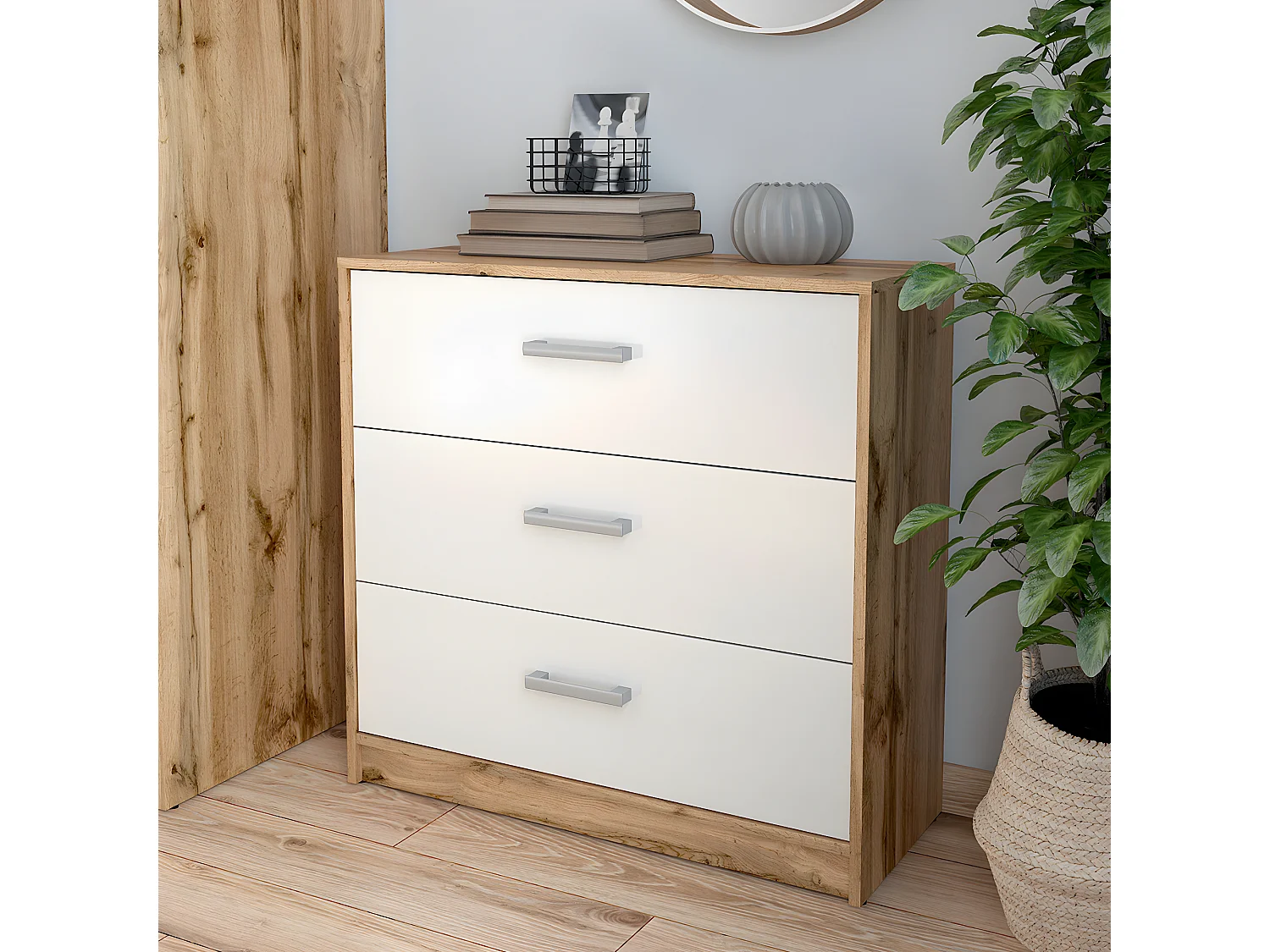 Commode 3 tiroirs Cyril Bois et Blanc