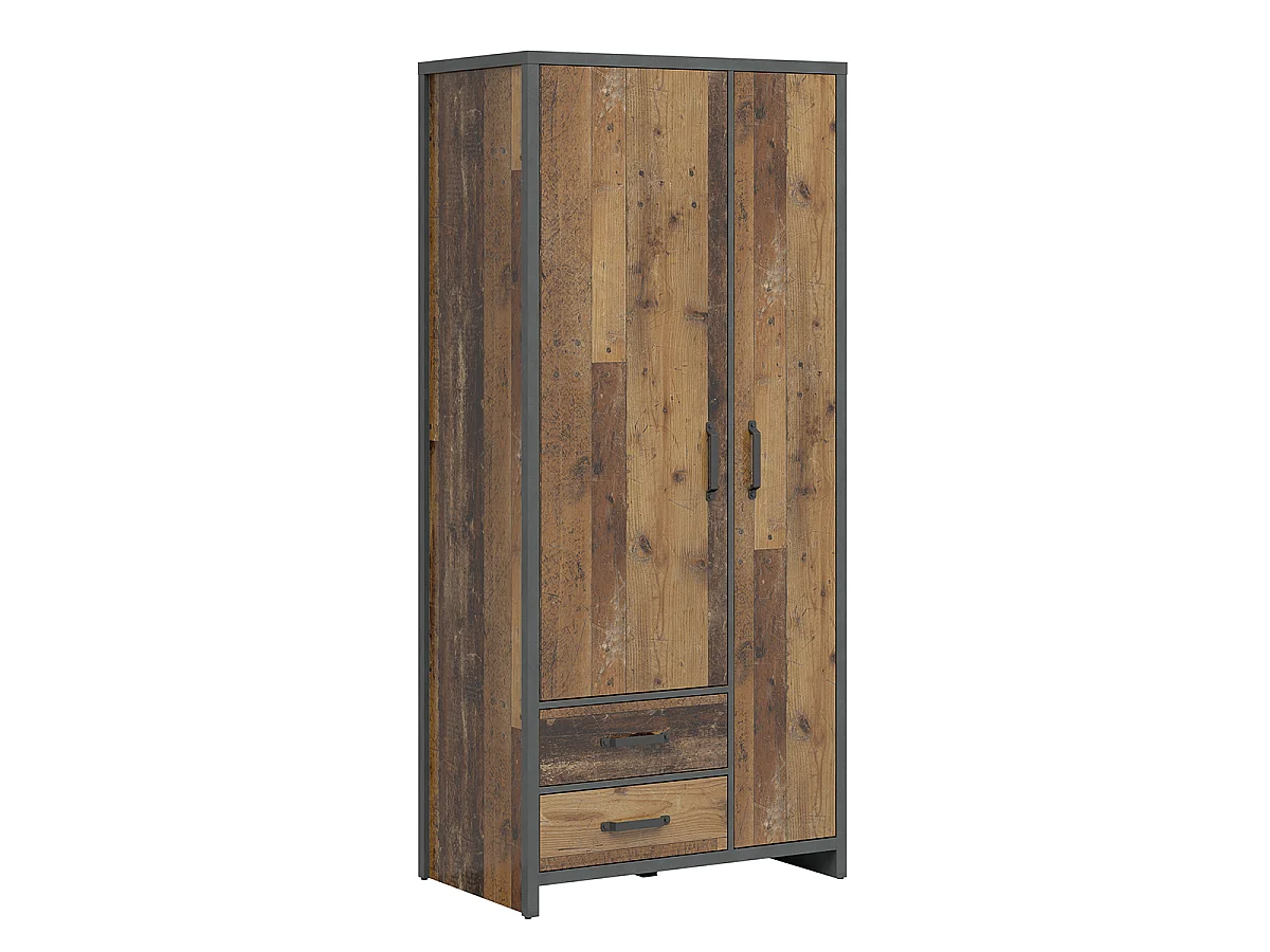 Armoire 2 portes 2 tiroirs Paul Bois et Gris anthracite