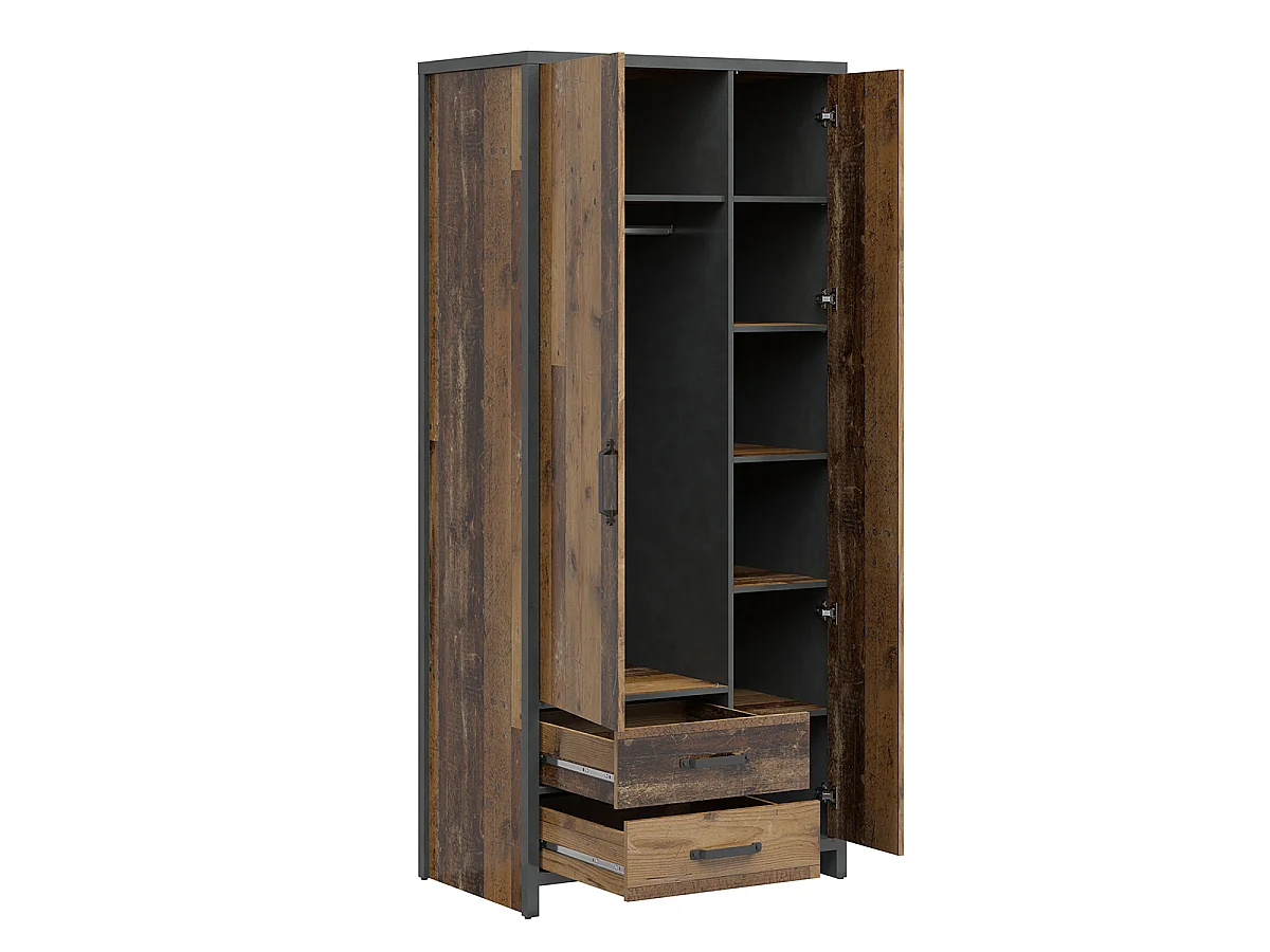 Armoire 2 portes 2 tiroirs Paul Bois et Gris anthracite