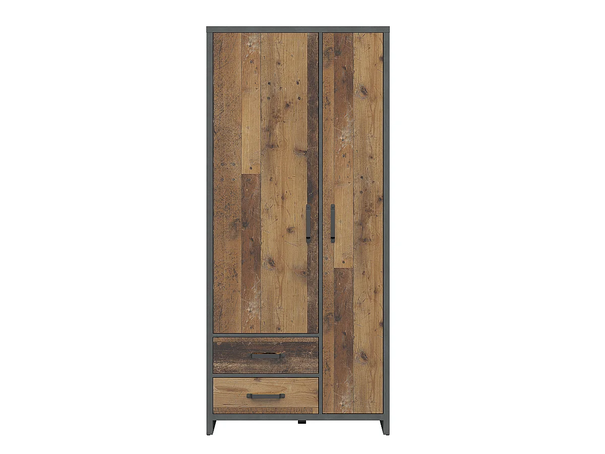 Armoire 2 portes 2 tiroirs Paul Bois et Gris anthracite