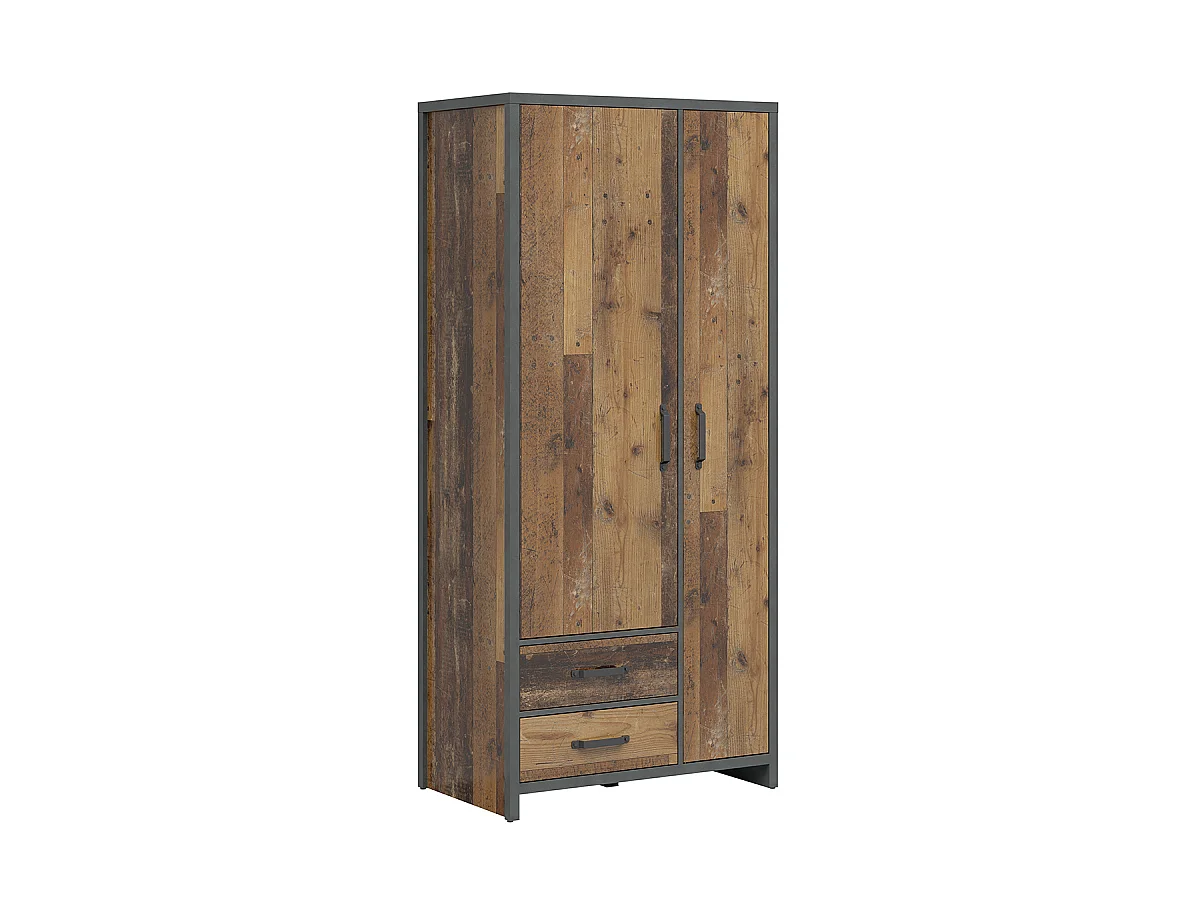 Armoire 2 portes 2 tiroirs Paul Bois et Gris anthracite