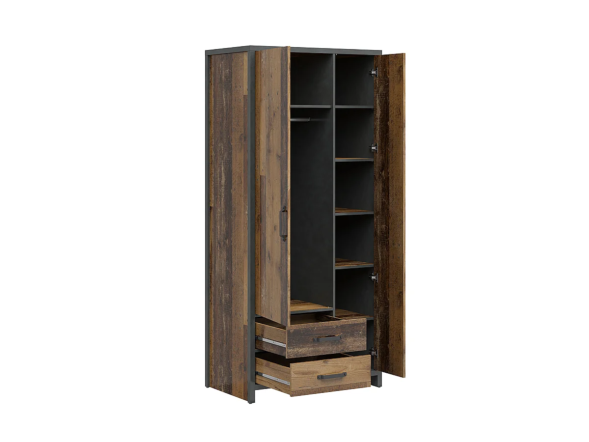 Armoire 2 portes 2 tiroirs Paul Bois et Gris anthracite