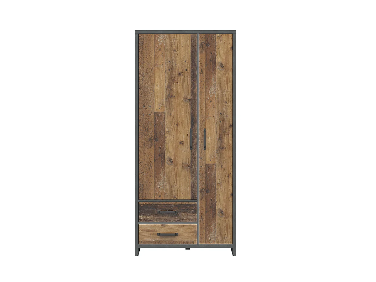 Armoire 2 portes 2 tiroirs Paul Bois et Gris anthracite