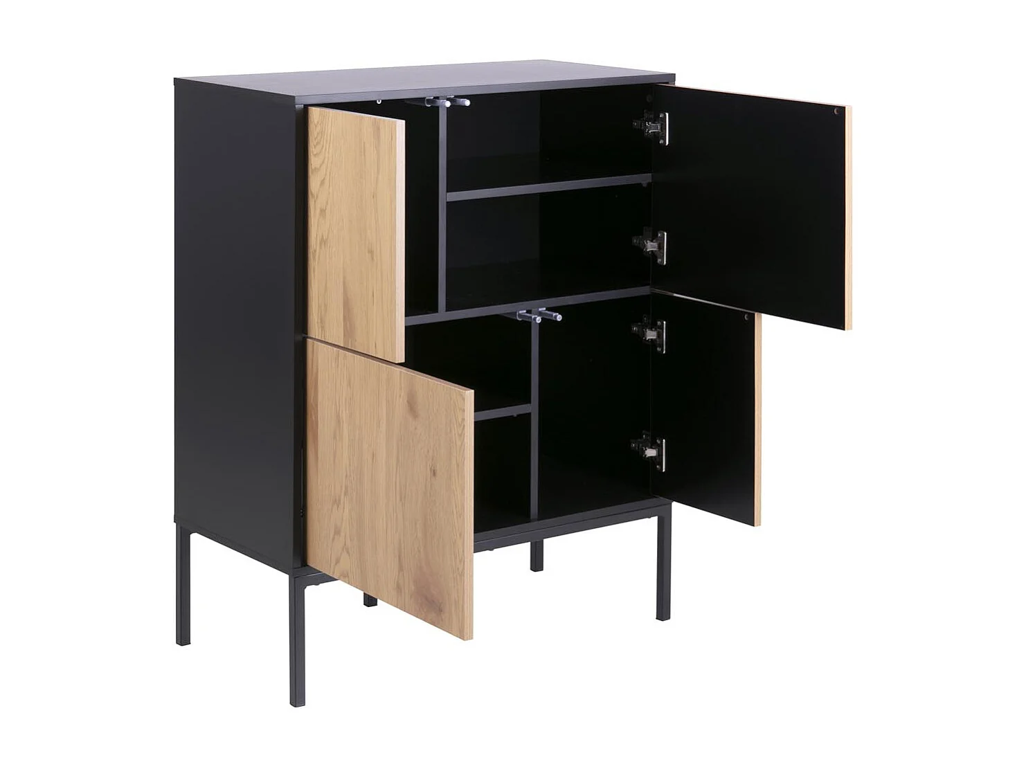 Aparador de estilo industrial negro y madera 4 armarios FACTORY