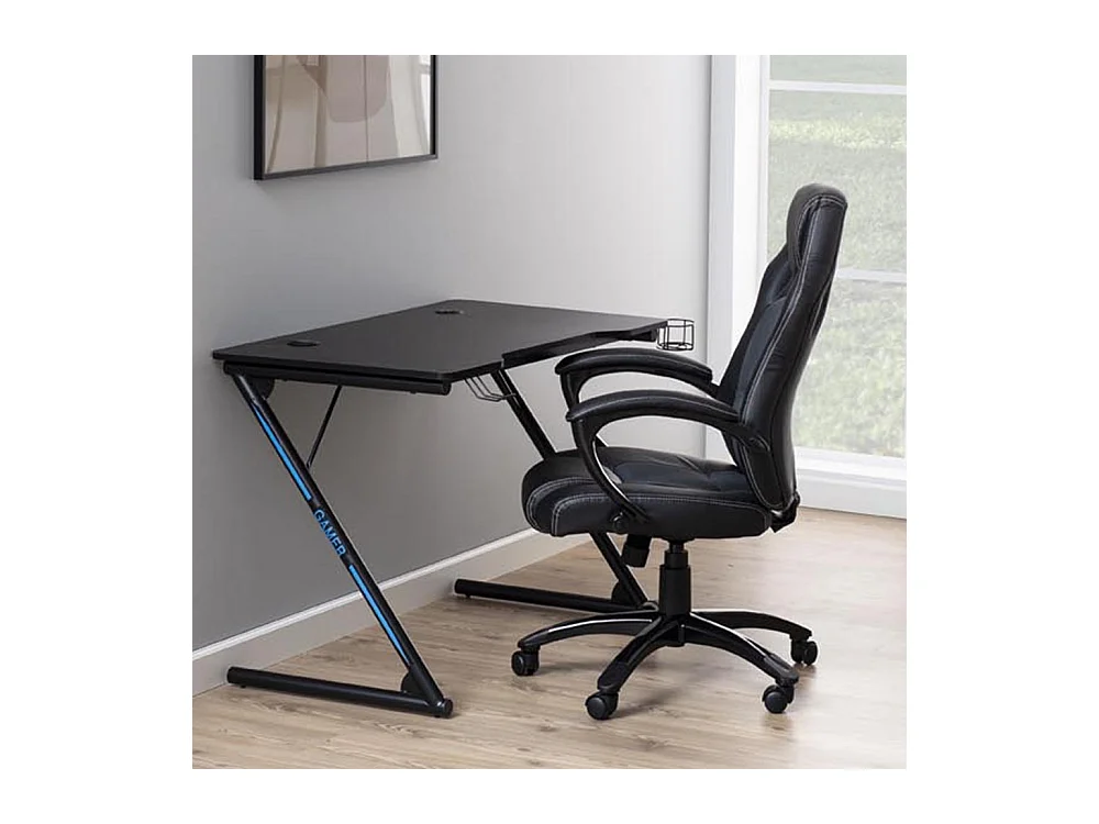 Zwarte GAMER gaming bureau met bekerhouder en hoofdtelefoonhouder