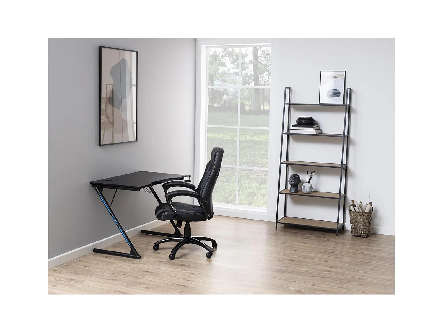 Zwarte GAMER gaming bureau met bekerhouder en hoofdtelefoonhouder