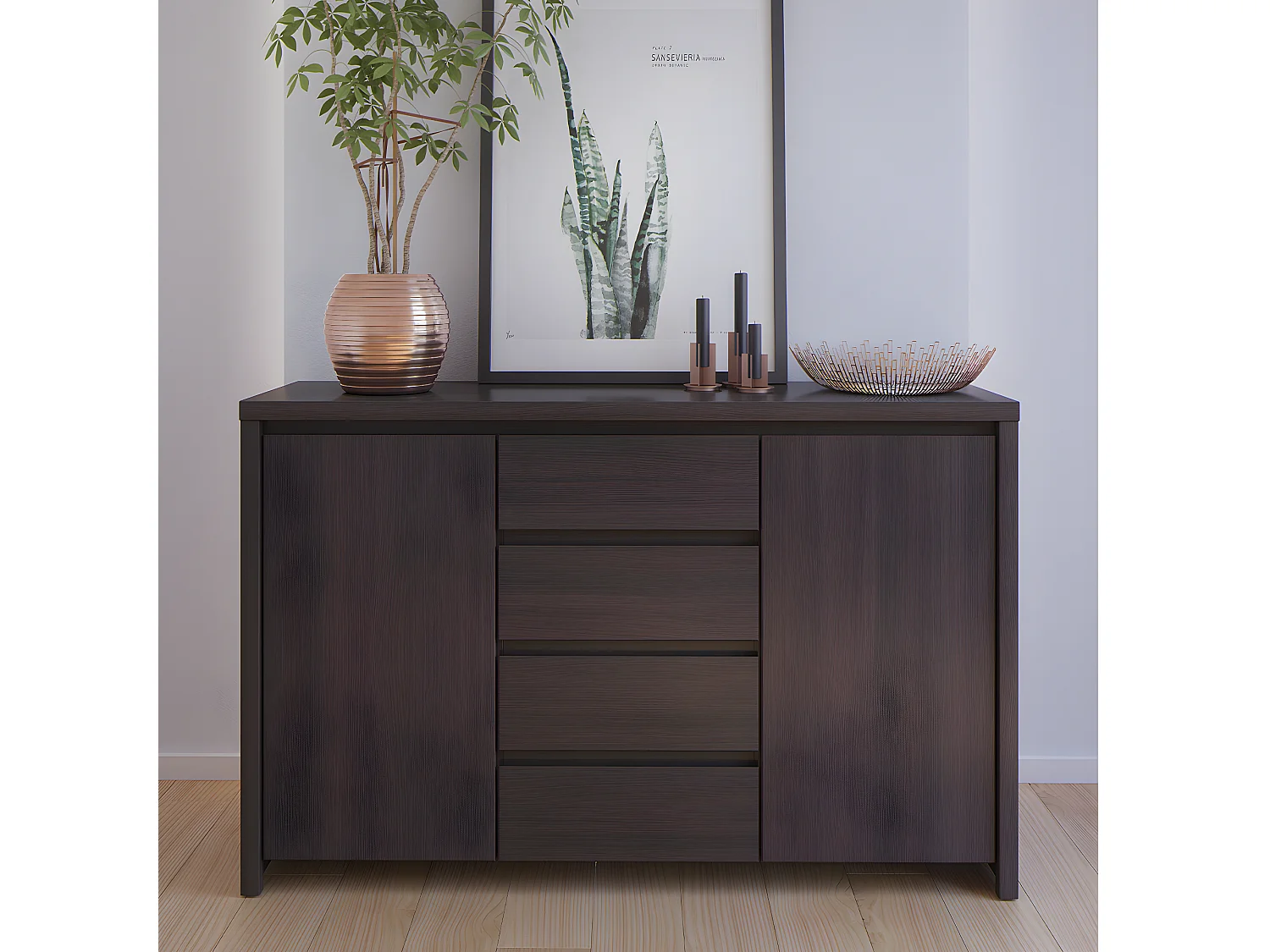 Buffet 2 portes 4 tiroirs Soren Bois Wengé