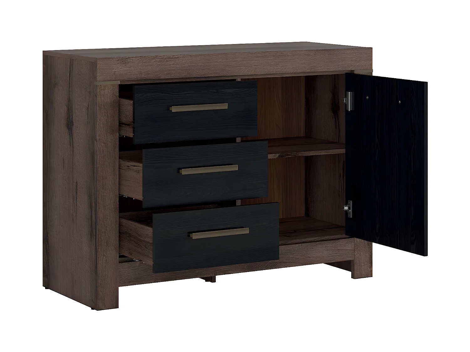 Buffet 1 porte 3 tiroirs Adam Bois et Noir