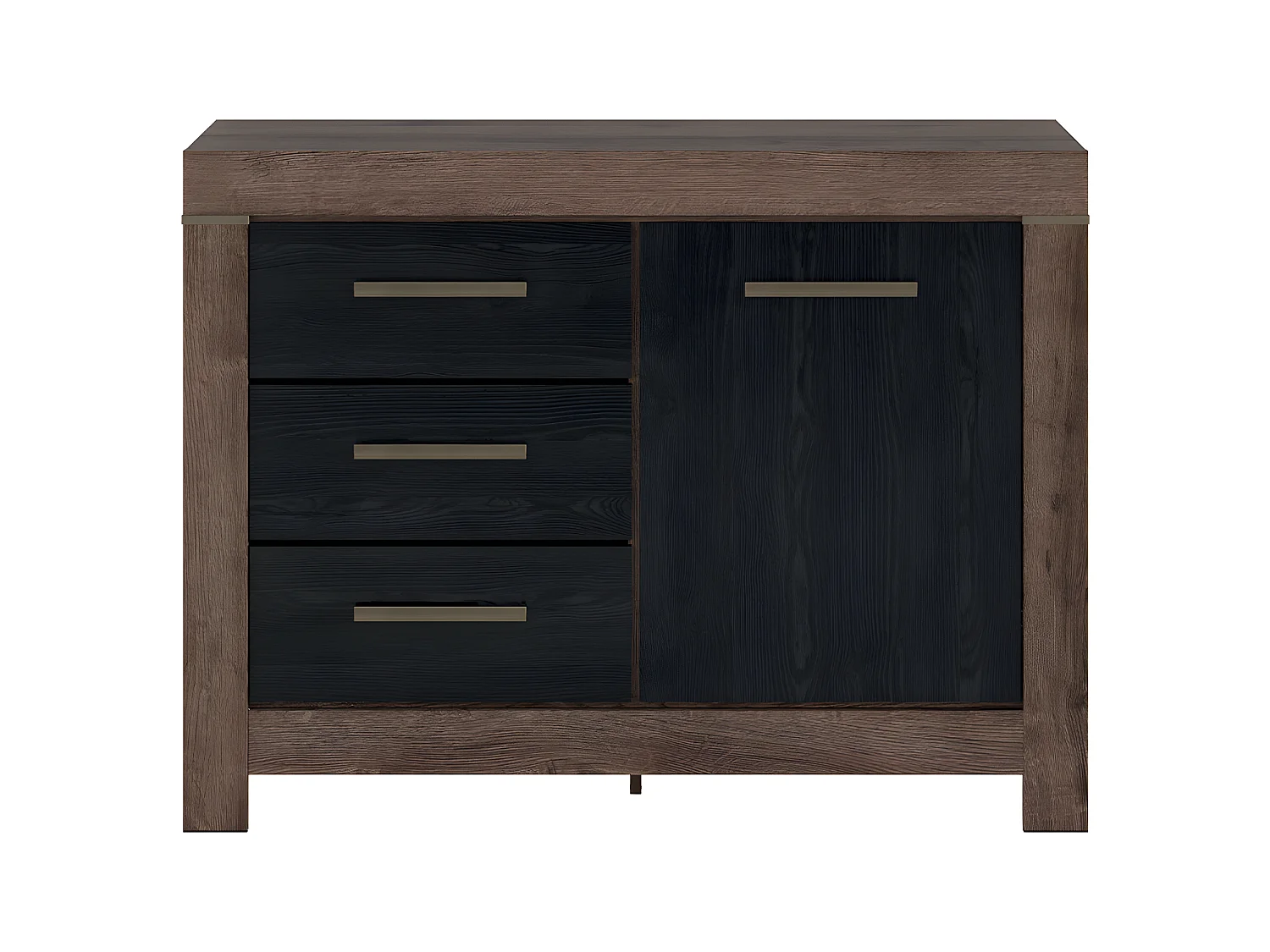 Buffet 1 porte 3 tiroirs Adam Bois et Noir