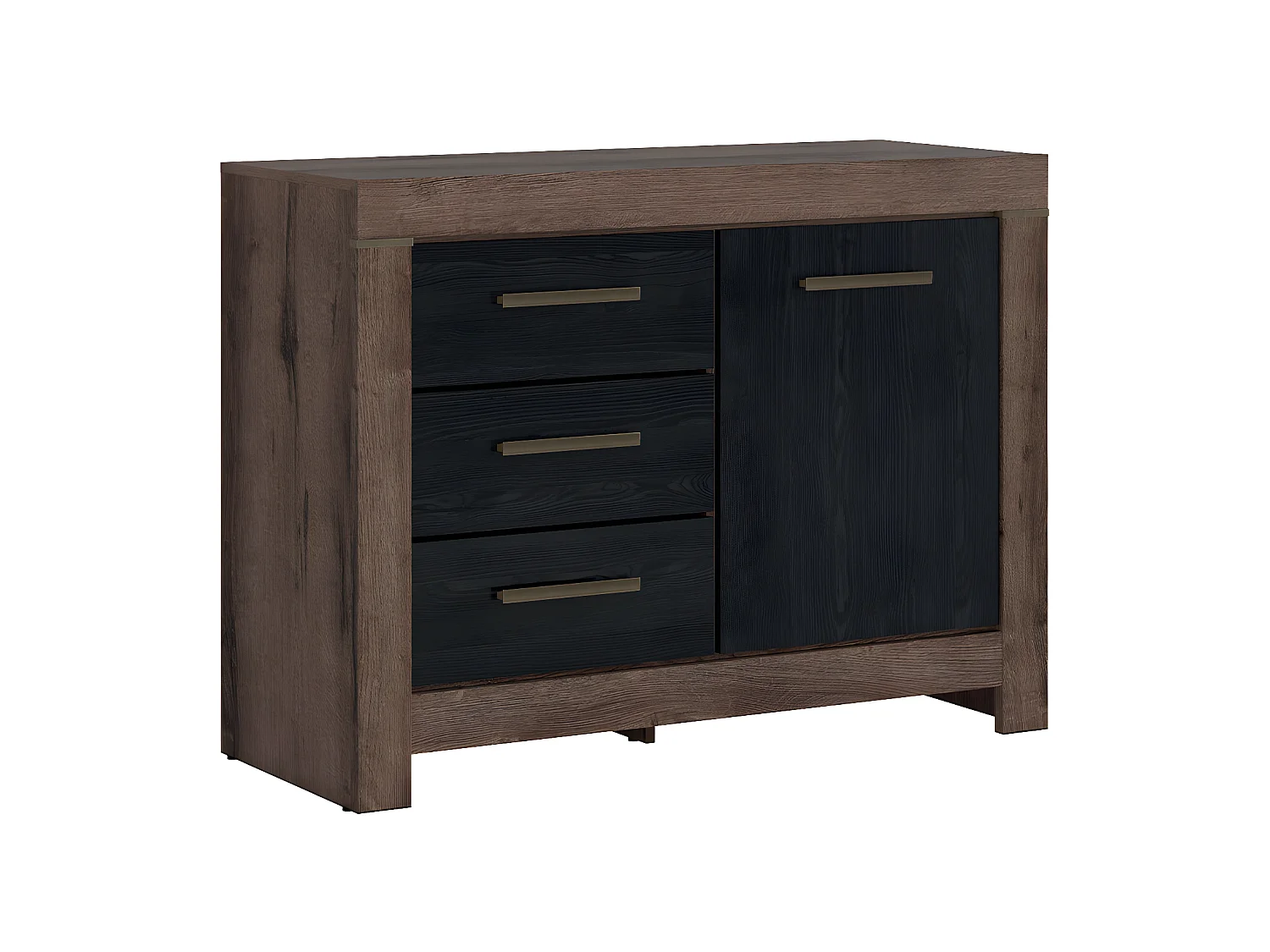 Buffet 1 porte 3 tiroirs Adam Bois et Noir