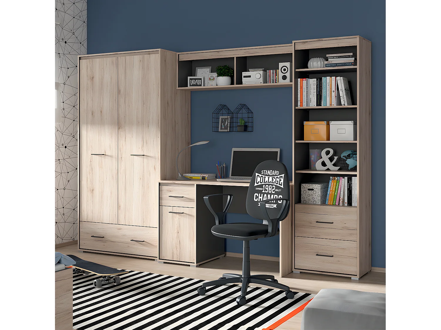 Bibliothèque 2 tiroirs Abriel Bois et Anthracite